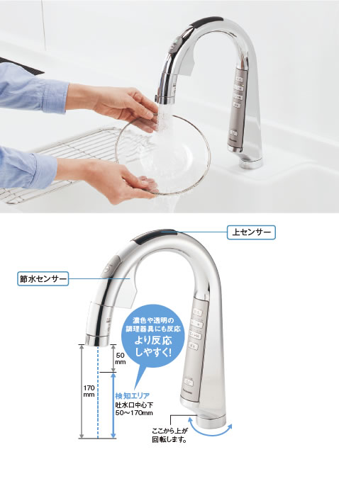 自動水栓　センサー感知距離